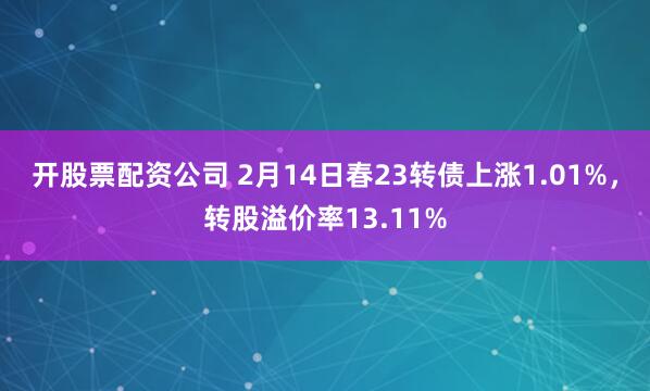 开股票配资公司 2月14日春23转债上涨1.01%，转股溢价率13.11%