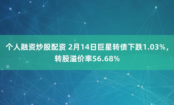 个人融资炒股配资 2月14日巨星转债下跌1.03%，转股溢价率56.68%