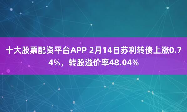 十大股票配资平台APP 2月14日苏利转债上涨0.74%，转股溢价率48.04%